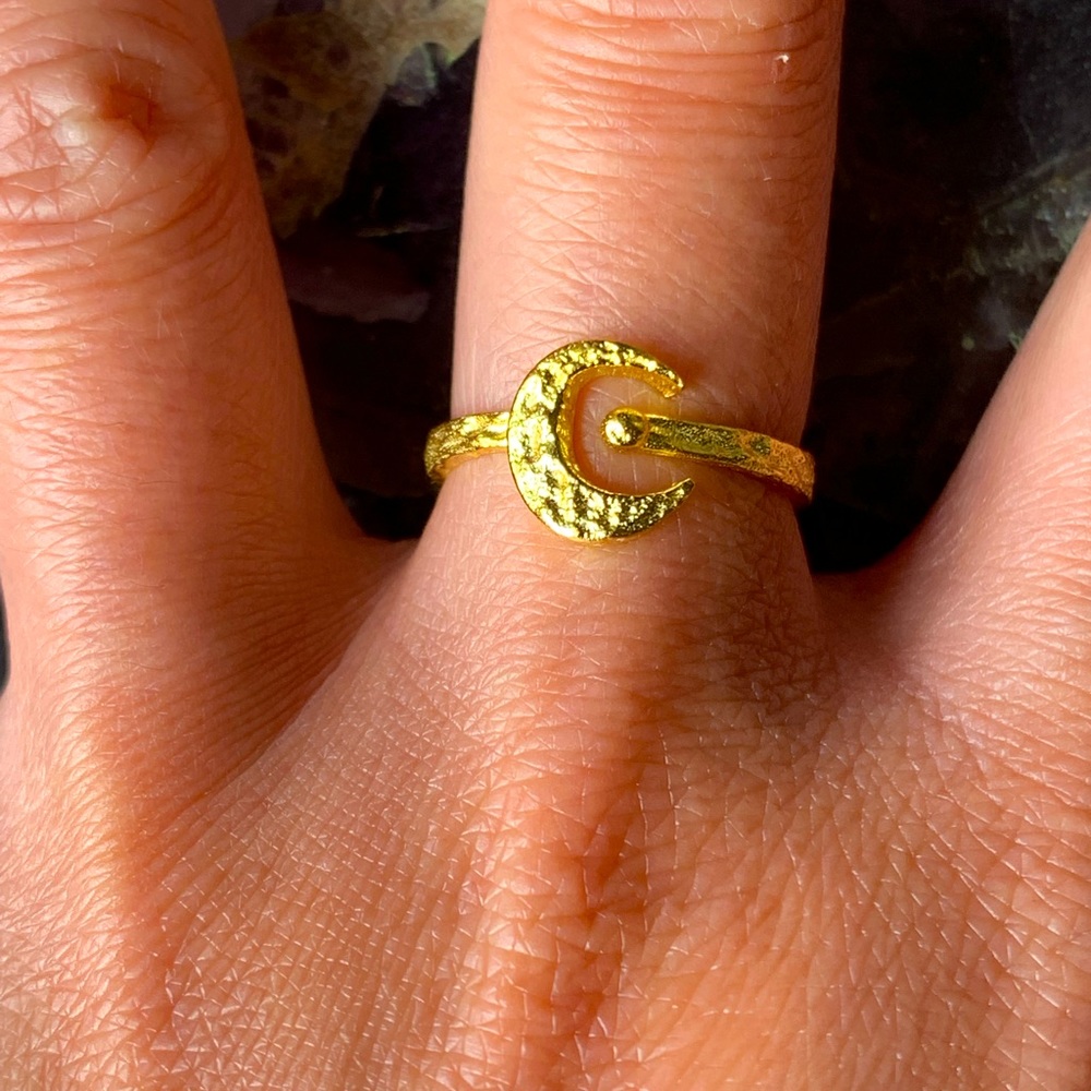Trendy half moon adjustable ring